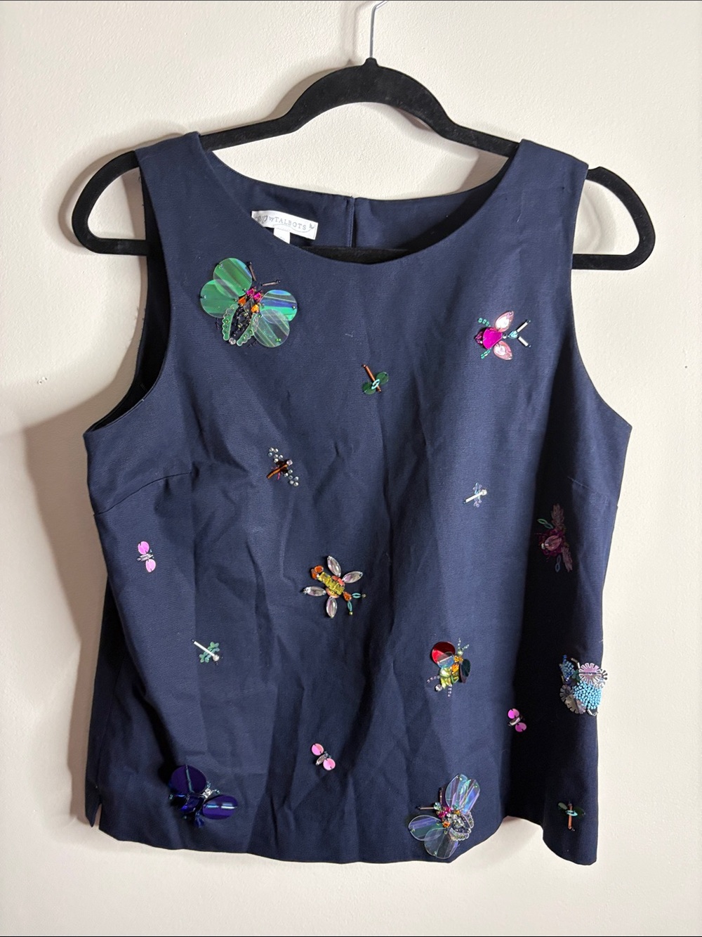 Talbots Navy Sleeveless Tank with Multicolor Sequin Motifs